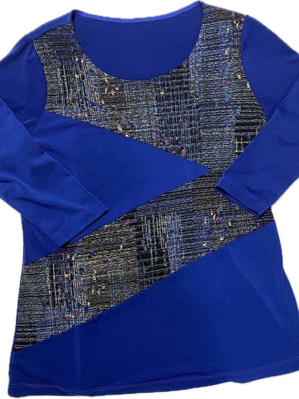 Women's Royal Blue Scoop Neck Accent Panel Top
